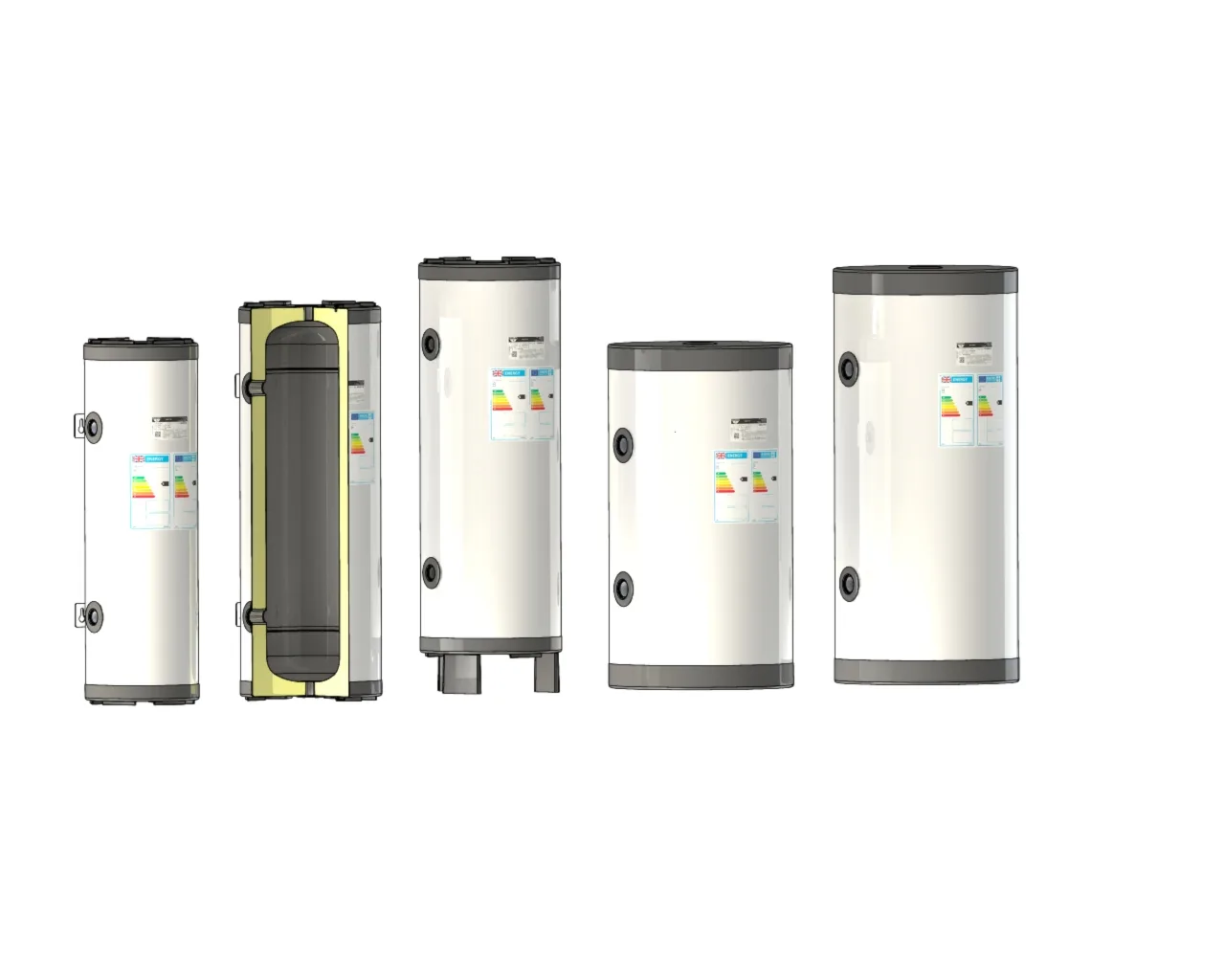 Range of Zilmet buffer tanks with energy labels
