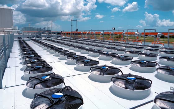 Rooftop array of industrial cooling fans